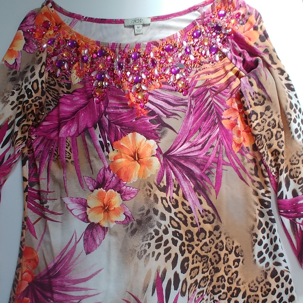 Cache Pink and Orange Embellished Blouse - Picture 4 of 11